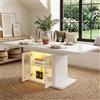 NNJN Tavolo da pranzo allungabile, 150/200 x 80 cm, adatto per 6-8 persone, con vano portaoggetti, piano ispessito, illuminazione a strisce LED, tavolo da pranzo allungabile in stile scandinavo