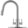 PAKING, PB1045 - Rubinetto da cucina a 2 manopole per lavello, rubinetto da cucina con spruzzatore, in acciaio inox, nichel spazzolato