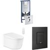 GROHE Sensia WC sospeso con doccia WC senza brida e Rapid SLX 3 in 1, sistema di installazione del telaio della cassetta di scarico nascosta con piastra di scarico uniforme in Phantom Black