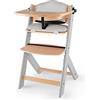kk Kinderkraft Seggiolone Pappa in Legno ENOCK, con Cuscino, Evolutivo, Multifunzionale, Sedia Ergonomica, Altezza Regolabile, dai 6 Mesi ai 10 Anni, Grigio