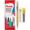 Pentel Matita meccanica P209 con mine HB da 0,9 mm + set di ricarica gomma | Impugnatura a costine, ricaricabile, per disegno tecnico, schizzi, scrittura, architettura, gomma incorporata