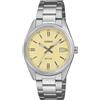 Casio Orologio analogico unisex della collezione Casio | Quadrante Giallo Pastello, Ghiera Zigrinata, Datario, Bracciale in Acciaio Silver, WR 50M