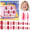 EBANKU Kit di unghie finte per bambini, 24 pezzi, a forma di mandorla, per bambini, a pressione, a forma di cuore, corte, per bambine e ragazze