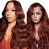 Hxxcoup 30 Inch Echthaar Perücke Damen Human Hair Wig Lace Front Wig 13X6 Transparent Lace #33 Dark Auburn Body Wave for Women Glueless Wear Low Shedding and Go Minimal Smell