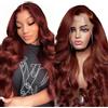 Hxxcoup 32 Inch Echthaar Perücke Damen Human Hair Wig Lace Front Wig 13X6 Transparent Lace #33 Dark Auburn Body Wave for Women Glueless Wear Low Shedding and Go Minimal Smell