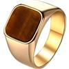 JewelryWe - Anello da Uomo Donna Largo con Pietra Occhio di Tigre con Sigillo Gotico