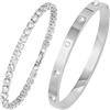 MILAKOO Bracciale Tennis Bangle Set per le Donne Ladies Zirconia Bangle Bracciale in Acciaio Titanio Set 17CM Bracciali Amicizia per Mamma Donne Aamico