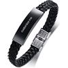 Vnox Bracciale Uomo Personalizzato Acciaio Inossidabile Intrecciato in Microfibra Nera per Uomo su Misura per Ragazzo Regalo Papà Figlio