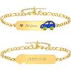 Vnox Bracciale Bambini Personalizzato Nome Battesimo Oro 18K | Bracciale bambini personalizzabile con nome o data, acciaio inox per uso quotidiano, lunghezza regolabile 12-17 cm