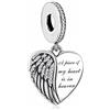 MARJS A Piece Of My Heart Is In Heaven, ciondolo commemorativo a forma di ala d'angelo, in argento Sterling 925, compatibile con braccialetti Pandora