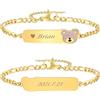Vnox Bracciale Bambini Personalizzato Nome Battesimo Oro 18K | Bracciale bambini personalizzabile con nome o data, acciaio inox per uso quotidiano, lunghezza regolabile 12-17 cm