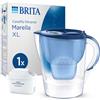 BRITA Caraffa filtrante Marella XL blu (3,5 l), incl. 1 cartuccia MAXTRA PRO All-in-1, caraffa grande con LTI digitale e coperchio a scatto - ora in confezione sostenibile Smart Box