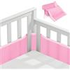 Vicloon Paracolpi Lettino, 2 Pezzi Paraurti Cot Morbida e Traspirante, Paracolpi per Lettino con 10 Cinghia Fissa, Lavabile, Rosa, 340cm x 30cm + 160cm x 30cm