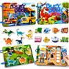 Tangdudu Montessori Busy Book per Bambini 1+ Anni, Set 2 Libri Interattivi con Temi Dinosauri e Veicoli, Quiet Book Educativo con Giochi di Abbinamento, Gioco Sensoriale da Viaggio per Bambini