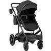 RELAX4LIFE Passeggino Pieghevole 3 in 1, Tettuccio e Manico Regolabili, Cintura di Sicurezza, 4 Ruote Scorrevoli, Cestino Portaoggetti, Portabicchieri, Borsa per il Trasporto (Nero)