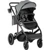 RELAX4LIFE Passeggino Pieghevole 3 in 1, Tettuccio e Manico Regolabili, Cintura di Sicurezza, 4 Ruote Scorrevoli, Cestino Portaoggetti, Portabicchieri, Borsa per il Trasporto (Grigio)