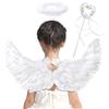Goenb Ali d'Angelo Luminose, Costume da Angelo per Donne Adulti Ragazze Bambini Ali d'Angelo e Accessori Aureola per Feste di Halloween (Bianco Bambini)