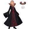 KOOOGEAR Vestito Vampira Bambina, Costume Halloween Bambina, Stile Gotico | Vestito Halloween Bambina nero e rosso con accessorio per il collo e denti finti; Costume Vampira Bambina per feste