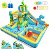 AKEYDIY Scivolo d'acqua gonfiabile, 13 in 1, parco acquatico con dinosauri per bambini dai 3 ai 12 anni, con due grandi piscine per bambini, scivolo lungo, gioco di lancio ad anelli, cannone ad acqua