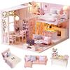 CUTEROOM Kit per casa delle bambole in legno fai da te, realizzato a mano, in miniatura, modello di stanza e mobili