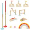WOODENFUN Montessori - Set di mini golf in legno per bambini dai 3 anni in su, giocattolo ispirato al golf per interni ed esterni, con ostacoli