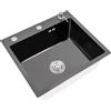 hongward Lavello da cucina rettangolare, 40 x 50 cm, in acciaio inox, con dispenser per sapone, piccolo lavello da incasso, nero, 40 x 50 cm