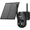 Tzziel 4G Telecamera Esterno con SIM e pannello solare,2K Telecamere Batterie Senza Fili,2K 360 PTZ telecamera senza wifi con Pannello Solare e Batterie, Visione Notturna, PIR Rilevamento, IP66