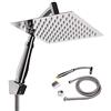 LoveStory Soffione Doccia Quadrato 20x20cm in Acciaio Inox Soffione Doccia Anticalcare Alta Pressione con Tubo Effetto Cascata Pioggia Cromato Lucido