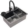 Cutycaty Lavello da cucina nero, 60 x 45 cm, in acciaio inox, con sifone e troppopieno, lavello da incasso, 1 lavello (60 x 45 cm)