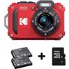 Kodak Waterproof PixPro WPZ-2 rosso zoom 4x, WiFi + batteria extra + scheda di memoria da 16 GB