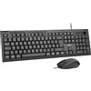 Lustrens Tastiera e mouse cablati, ergonomici, con connessione USB, resistenti agli schizzi d'acqua, colore nero