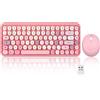Lustrens Mini tastiera e mouse wireless, con connessione USB, frequenza 2,4 GHz, tasti in stile retrò, arrotondati, color rosa pastello, layout AZERTY
