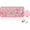 Lustrens Tastiera e mouse wireless, 2,4 GHz, stile retrò, color rosa pastello, per PC e tablet