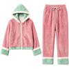 Generico Set Pigiama Natalizio Donna in Pile, 2 Pezzi con Felpa con Cappuccio E Pantaloni, Abbigliamento da Casa Caldo Invernale per Famiglia