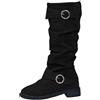 MODSGUE Stivali alti da donna Scarpe invernali in pelle calda Stivali da equitazione bassi con tacco comodo Fibbia Casual a gambo lungo Stivali alti al ginocchio Stivali da donna in tinta unita