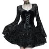 Generisch Abito gotico da donna, costume di Halloween, abito da festa, in pizzo, maniche a tromba, abito da cocktail in velluto, abito autunnale, maniche a campana, scollo a V, mini abito in pizzo Lolita