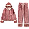 Generico Set Pigiama Natalizio Donna in Pile, 2 Pezzi con Felpa con Cappuccio E Pantaloni, Abbigliamento da Casa Caldo Invernale per Famiglia
