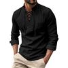 Generic Maglietta a maniche lunghe da uomo con collo a lupetto con coulisse in cotone e lino magliette da uomo vestibilità rilassata facile da pulire camicie casual top super morbide con lacci primavera