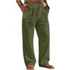 Generic Pantaloni di lino da uomo larghi estivi casual in cotone pantaloni per vacanze spiaggia pantaloni in lino con tasche leggeri gamba dritta pantaloni comodi estivi spiaggia yoga matrimonio
