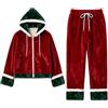Generico Set Pigiama Natalizio Donna in Pile, 2 Pezzi con Felpa con Cappuccio E Pantaloni, Abbigliamento da Casa Caldo Invernale per Famiglia