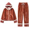 Generico Set Pigiama Natalizio Donna in Pile, 2 Pezzi con Felpa con Cappuccio E Pantaloni, Abbigliamento da Casa Caldo Invernale per Famiglia