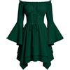 Generic Abito da donna con spalle scoperte, vintage, con maniche a campana, stile retrò, medievale, corsetto incrociato, vita asimmetrica, abito rinascimentale, gotico, cosplay, costume da pirata