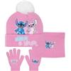 Disney Set da 3 pezzi con cappello e guanti Stitch, cappello e snood con pompon per ragazze, cappelli invernali per bambini, taglia unica, rosa, rosa, Taglia unica