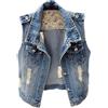 Generic Gilet da donna in jeans classico corto invecchiato senza maniche giacca di jeans giustificata