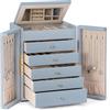 Dajasan Portagioie Donna a 6 Livelli, Organizer Gioielli Grande con 5 Cassetti e Specchio, Design a Doppia Porta in Pelle Texture Verticale, Idea Regalo Compleanno, Moderno (Fumo Blu)