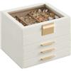 SONGMICS Scatola Portagioie con Coperchio in Vetro, 4 Livelli, 3 Cassetti | Porta Gioielli Glam, Idea Regalo, Bianco Nuvola e Marrone Cammello, 23 x 20 x 16,5 cm, Collezione GISELLA JBC173W01