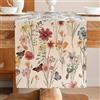 Jayusaror Runner da Tavolo Primavera Estate Fiori Rossi Selvatici Decorazione da Tavolo Moderna Botanica con Foglie Verdi Stagionale Tavolo Pranzo per Cucina Feste All'aperto Decorazioni Soggiorno 40 x 140 cm