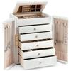 Dajasan Scatola Portagioie a 6 Livelli, Porta Gioielli con 5 Cassetti e Specchio, Design a Doppia Porta in Pelle con Texture Verticale, Idea Regalo Donna per Festa della Mamma, Moderno (Bianco)