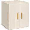 Dajasan Portagioie Donna Grande, 4 Livelli Scatola Portagioie con 3 Cassetti e Specchio, Porta Gioielli in Pelle con Texture Verticale e Doppia Porta, Idea Regalo, Moderno (Beige)