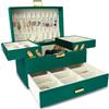 Dajasan Portagioie Donna a 3 Livelli, Scatola Portagioie Grande con 1 Cassetto, Organizzatore Salvaspazio in Velluto di Pregio, Supporto Metallico Mobile, Idea Regalo, Moderno (Verde)